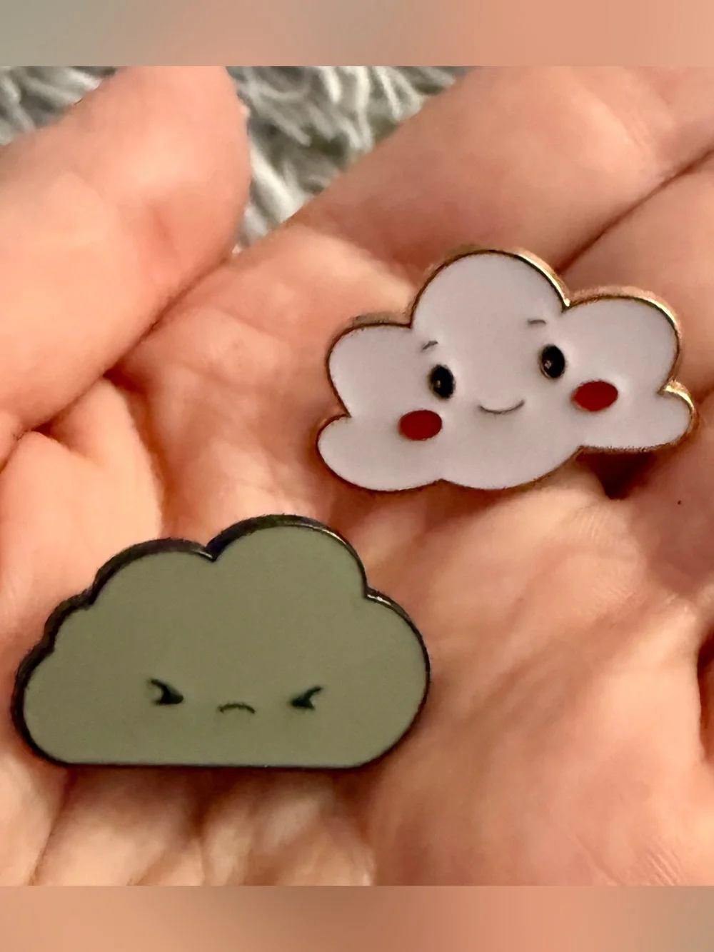 New Set of 2 CLOUD Enamel Pins-Happy Cloud Sad Cloud-Brooch Fashion Jewelry GIFT